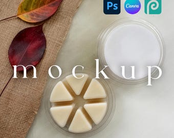 Soy Wax Melt Mockup Canva Fall Scene Pie Shaped Wax Melts Mockup Tart Wax Melt Candle Label Mockup Clamshell Wax Melts Mockup PSD Drag&Drop
