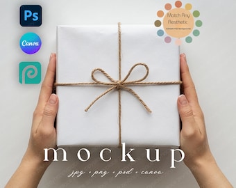 Gift Wrapping Paper Mockup in Hand Canva Gift Box Mockup Gift Wrap Paper Mockup Present Wrapping Paper Mockup PSD Color Changing Background