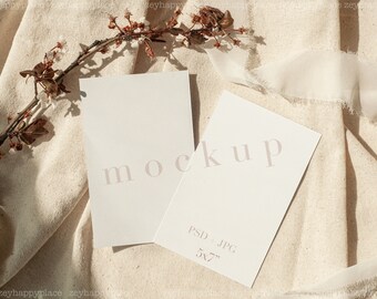 Double 5x7 Invitation Mockup, Double Invitation Mockup, 5x7 Invitation Mockup, Wedding Invitation Mockup, Greeting Card Mockup, Smart PSD