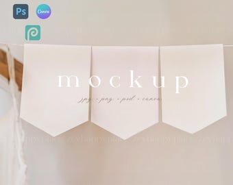Bunting Banner Mockup, Birthday Banner Mockup Canva, Flag Banner Mockup, Bunting Mockup, 1st Birthday Flag Banner Mockup, One Garland Mockup