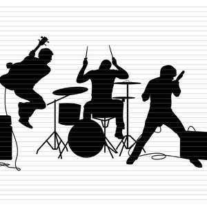 Band svg, band silhouet, rock band, muziek svg, rock zanger, het spelen van muziek, drummer svg, band clipart, muzikanten, snijden bestanden, d889