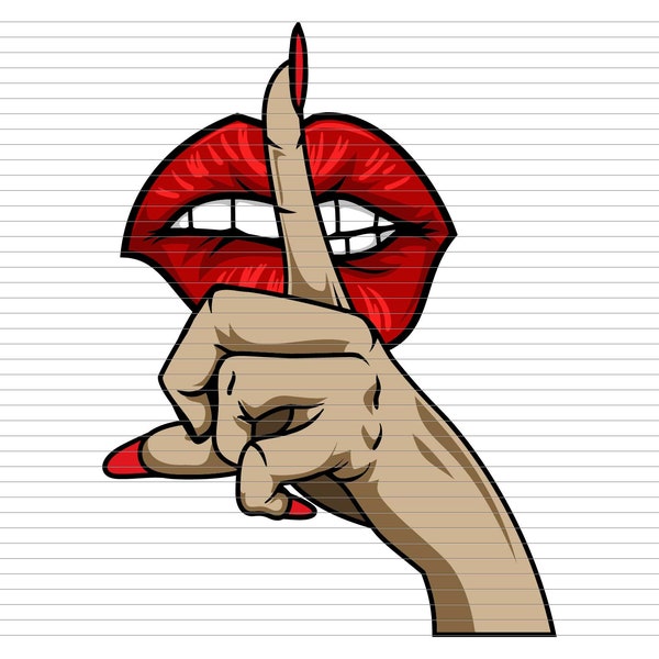 FINGER SHH FEMALE hand middle finger shut the f*ck up gesture shhh mouth attitude red lips clipart svg dxf eps png cricut silhouette d144