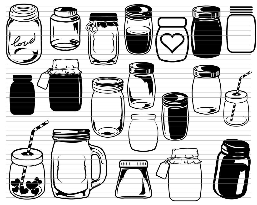 MASON JAR BUNDLE, Mason Jar Svg, Mason Jar Clipart, Glass Jar, Jar Svg, Mason Jar Cut File