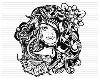 FAIRY GIRL SVG, fairy girl mandala svg, fairy girl zentangle svg, silhouette svg,svg files for cricut or glowforge d20