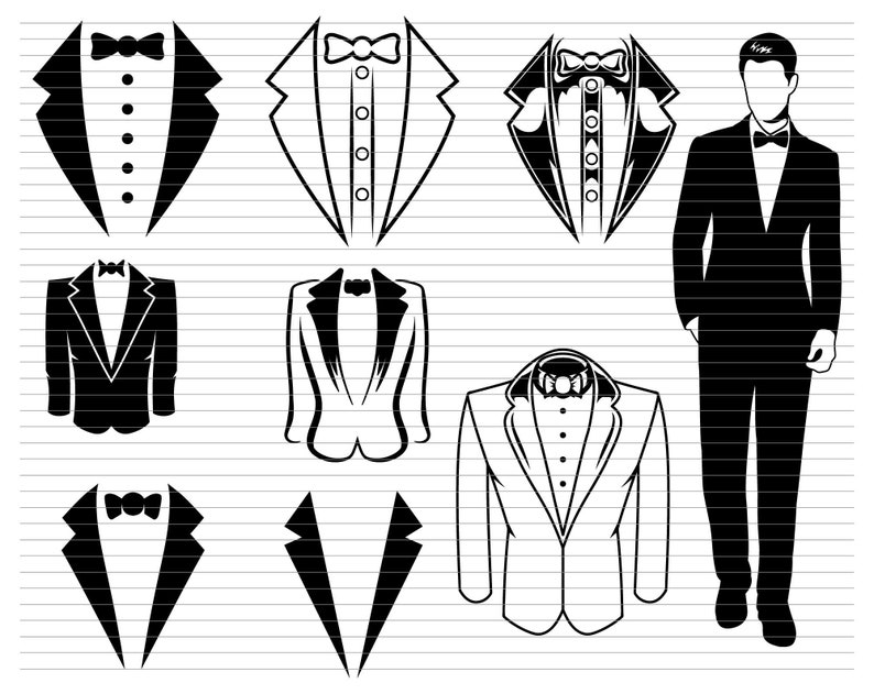 Tuxedo Bundle Svg, Tuxedo Clipart, Tuxedo Svg, Suit Clipart, Bow Tie