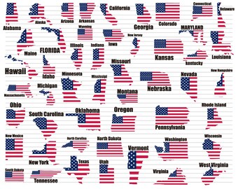 Usa states svg, 50 states,  states map, Us states bundle, us state shape, american states flag american states map 50 states svg bundle d800