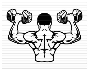 FITNESS SVG, body builder, body building, fitness clipart, gym workout, lifting svg, workout svg, muscle clipart, weights lifting, d397