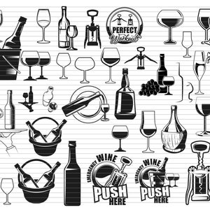 Wijn SVG bundel wijn SVG wijnglas wijnfles wijnglas clipart partij SVG drankje SVG drankje clipart fles silhouet fles clipart d830