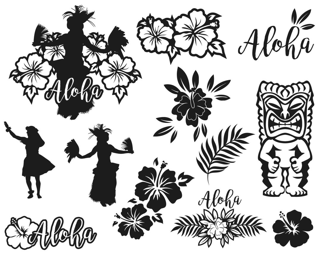 HAWAIIAN LUAU SVG, Hawaiian Bundle, Hawaii Flower, Aloha Svg, Aloha Flower,  Hibiscus, Dancer Silhouette, Hawaii Svg, Hawaii Bundle, D585 - Etsy