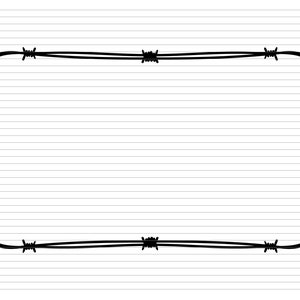 Puede incluir: Una imagen en blanco y negro de un marco de alambre de púas. El marco es rectangular y tiene un fondo blanco.