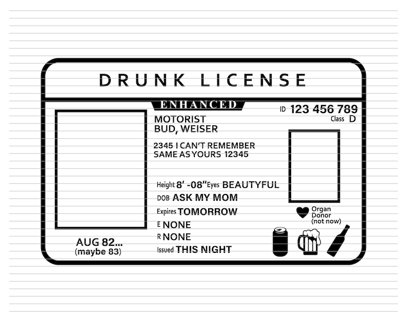 Drunk Driver Licence Svg, Funny Driver Card, Driver License, Id Svg, Id