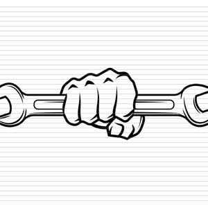 MECHANIC PUNCH SVG, hand holding wrench, wrench svg, hand repair, punch wrench, wrench tools, repair logo svg, mechanic svg, d695