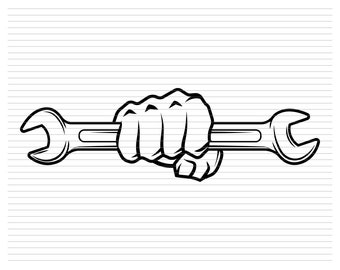 MECHANIC PUNCH SVG, hand holding wrench, wrench svg, hand repair, punch wrench, wrench tools, repair logo svg, mechanic svg, d695