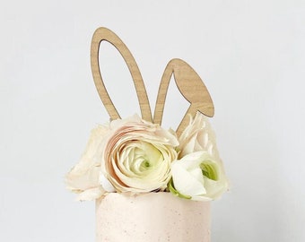 Easter Rabbit Ears Wooden Cake Topper, Rabbit Cake Topper, Bunny Ears Cake Decoration, Easter Cake Topper