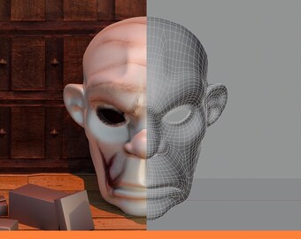 May include: A split image showcasing a 3D design concept. One side displays a realistic, pale-skinned mask with dark eye sockets and a red slash. The other side shows a wireframe model of the same mask. The text "CUSTOM 3D DESIGN" is at the bottom.