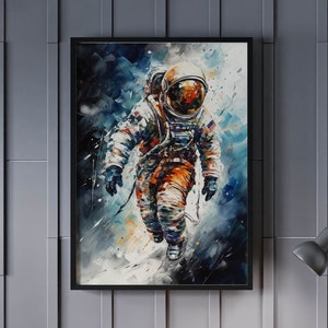 Astronaut in space oil painting art print, Astronaut in space wall art poster, spaceman print, Original Artwork by Artist