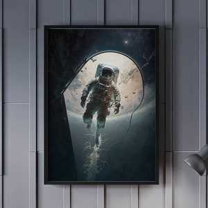 Space Astronaut Painting Art Print, Astronaut Painting Wall Art Poster, Space walk, Original Space Artwork by Artist