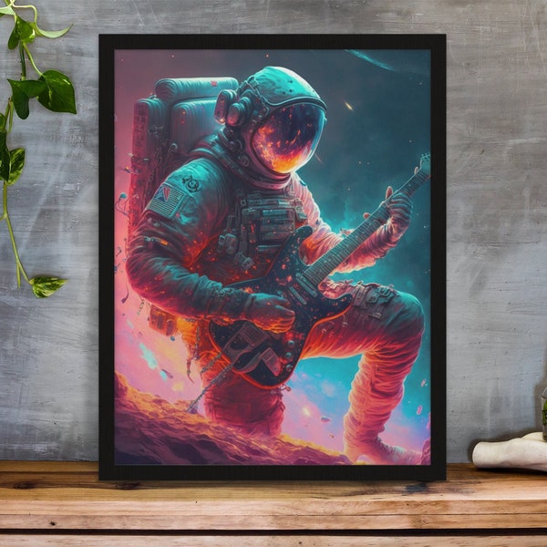 Astronaute jouant de la guitare électrique Affiche,Impression astronaute,Impression spatiale,Affiche spatiale,Espace extra-atmosphérique,Décoration murale,Décoration intérieure,Impression originale,cadeau