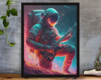 Astronaut playing electric guitar Poster,Astronaut Print,Space Print,Space Poster,outer Space,Wall Decor,Home Decor,Original print,gift