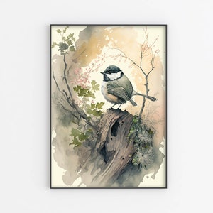 Chickadee Watercolor Painting,Chickadee Painting poster,bird Art print ,wall decor,Chickadee bird Wall Art,Home Decor,Housewarming Gift