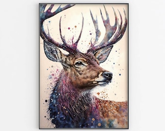 水彩画　鹿　動物　絵画　アート　インテリア　美術品　長崎 水彩画 鹿 動物 絵画 アート インテリア 美術品 長崎 水彩画鹿