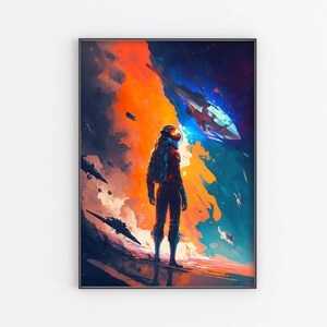 Póster espacial, pintura de astronautas de ciencia ficción, arte espacial, impresión de póster de arte del espacio exterior, decoración de pared del astronauta, decoración del hogar, impresión original, arte de pared grande