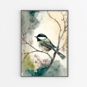 Chickadee Watercolor Painting,Chickadee on a Tree Painting,Chickadee Art print ,wall decor,Chickadee bird Wall Art,Home Decor,Original Art
