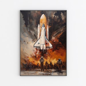 Space shuttle oil painting art print, spaceship launch wall art poster, spaceman print, Original Artwork by Artist