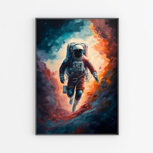 Póster espacial,Astronauta flotando,Impresión de pintura al óleo,Arte espacial,Cartel del espacio exterior,Decoración de pared del astronauta,Decoración del hogar,Impresión original,Arte de pared grande