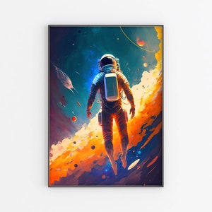 Space Poster,Sci-fi Astronaut painting,space art,outer Space art poster print,Spaceman Wall Decor,Home Decor,Original print,Large wall art