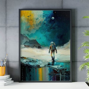 Astronaut oil painting art print, Colorful Astronaut wall art poster, Spaceman Print, outer Space, Wall Decor, Home Decor, Original print