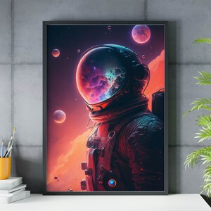 Astronaut in space art print, Colorful Astronaut wall art poster, Spaceman Print, outer Space galaxy, Wall Decor,Home Decor, Original print