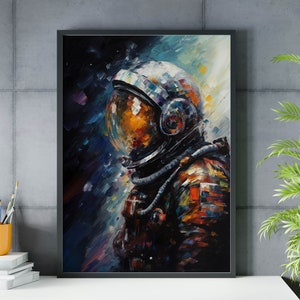 Astronaut in deep space oil painting art print, space travel wall art poster, spaceman galaxy print, Original Artwork by Artist