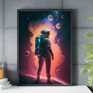 宇宙飛行士のアートプリント、カラフルな宇宙飛行士の壁アートポスター、宇宙飛行士のプリント、宇宙、壁の装飾、室内装飾、オリジナルプリント