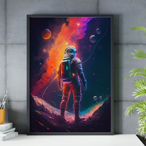 Astronaut in space art print, Colorful Astronaut wall art poster, Spaceman Print, outer Space, Wall Decor,Home Decor, Original print