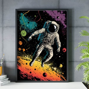Astronaut Retro poster,Comic Spaceman Print,Outer Space Print,Space Poster,Wall Decor,poster and print,Home Decor,Original print,Home Office