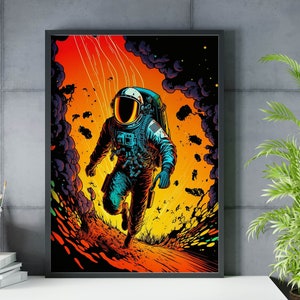 Astronaut Retro poster,Comic Spaceman,Outer Space Print,Space Poster,Wall Decor,poster and print,Home Decor,Original print,Home Office Decor