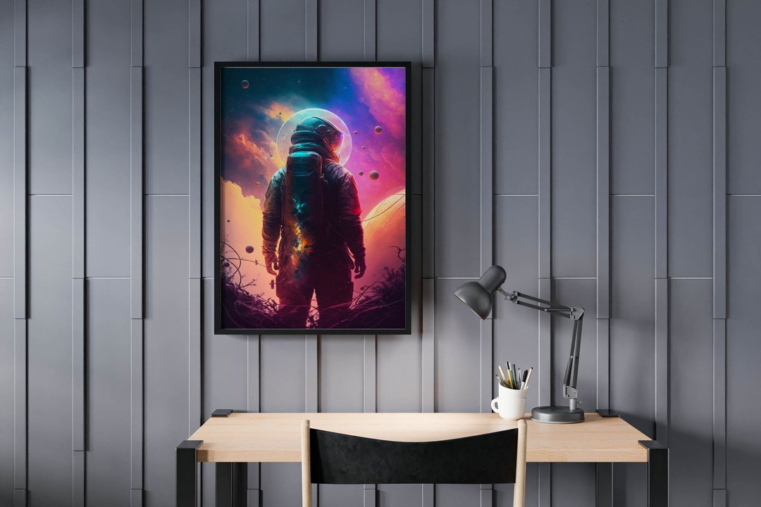 Astronaut in Space Art Print, Colorful Astronaut Wall Art Poster ...