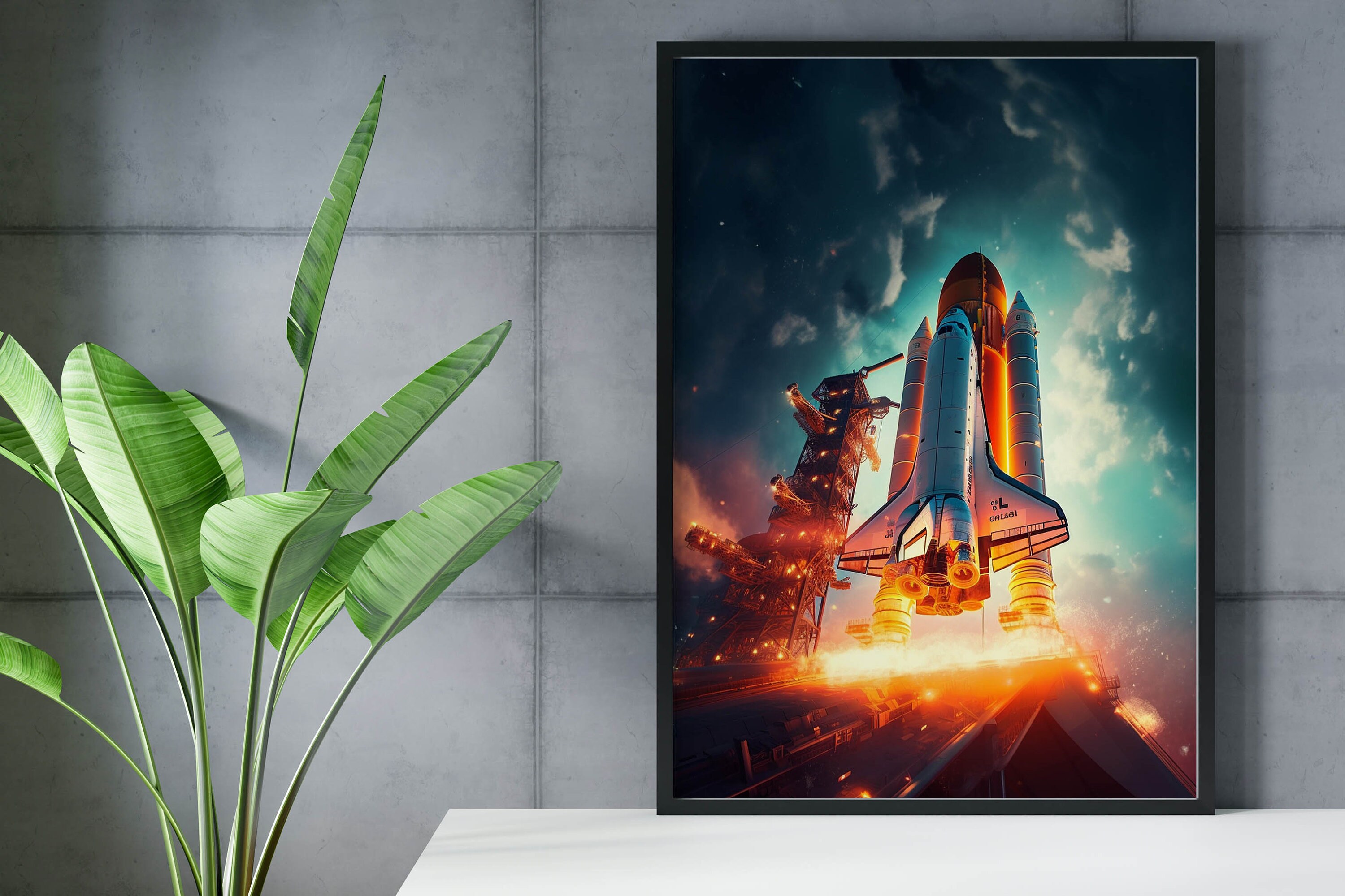 Space Shuttle Painting Art Print, Discovery Spaceship Launch Synthwave ...