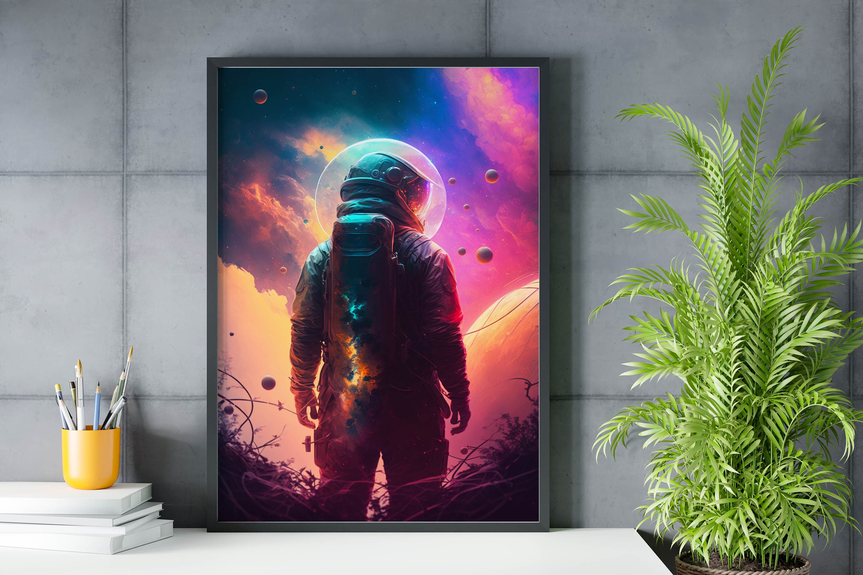 Astronaut in Space Art Print, Colorful Astronaut Wall Art Poster ...