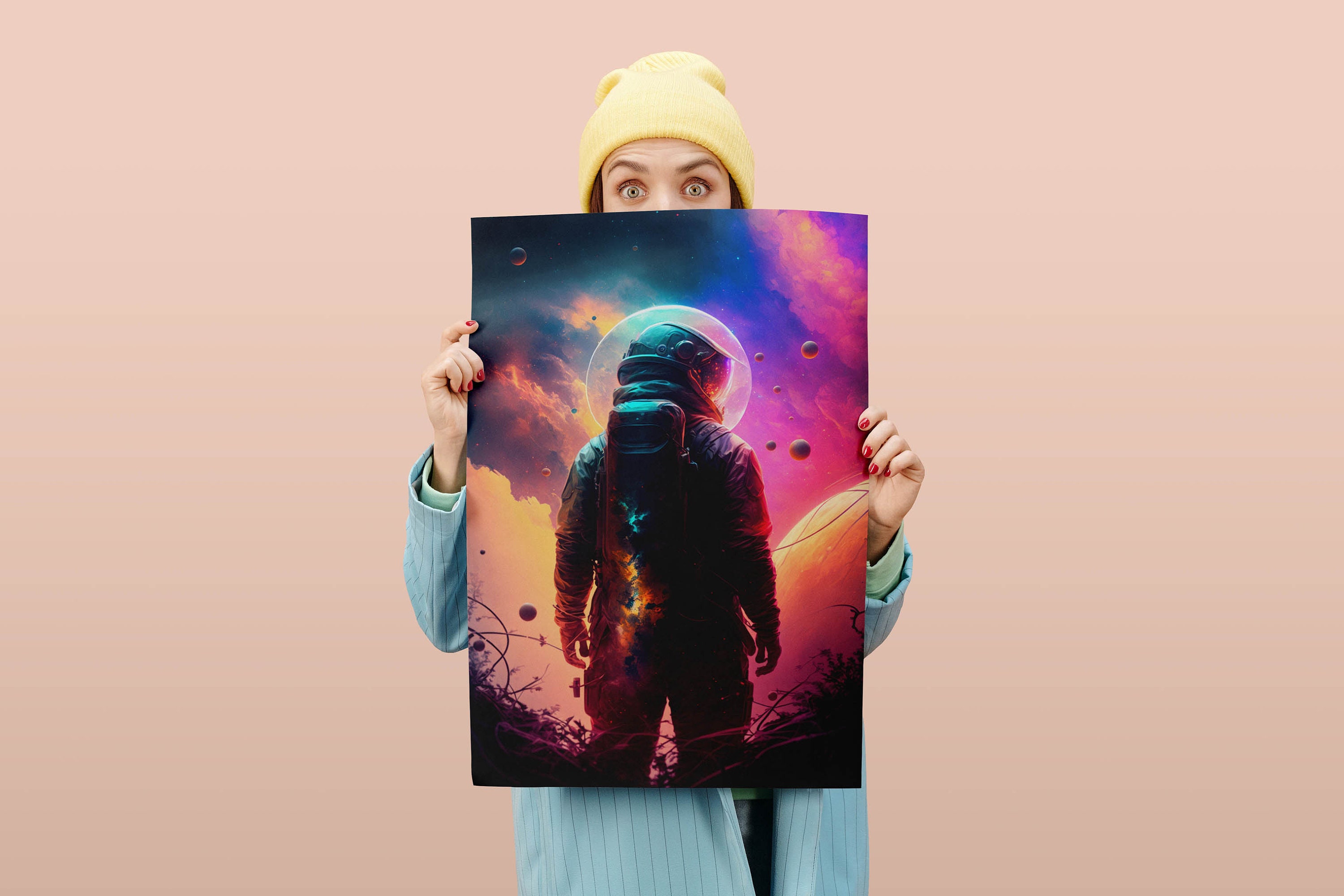 Astronaut in Space Art Print, Colorful Astronaut Wall Art Poster ...