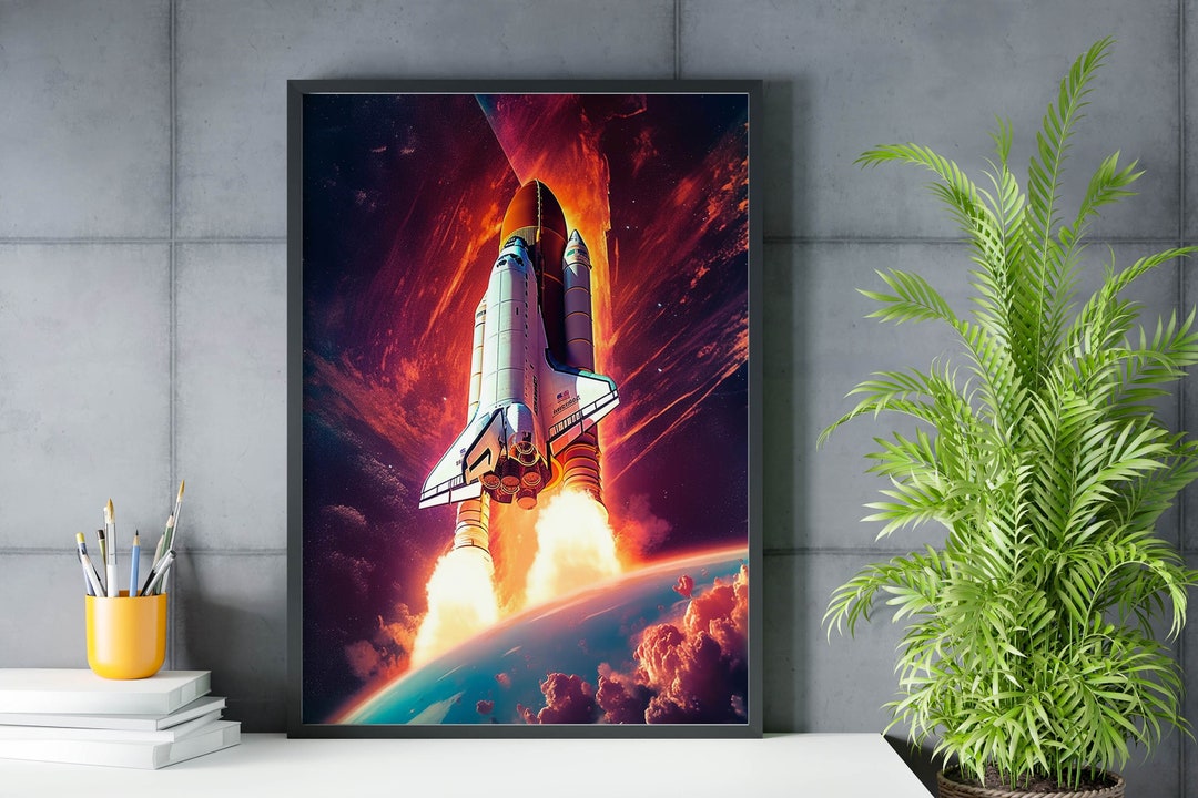 Space Shuttle Painting Art Print, Discovery Spaceship Launch Wall Art ...