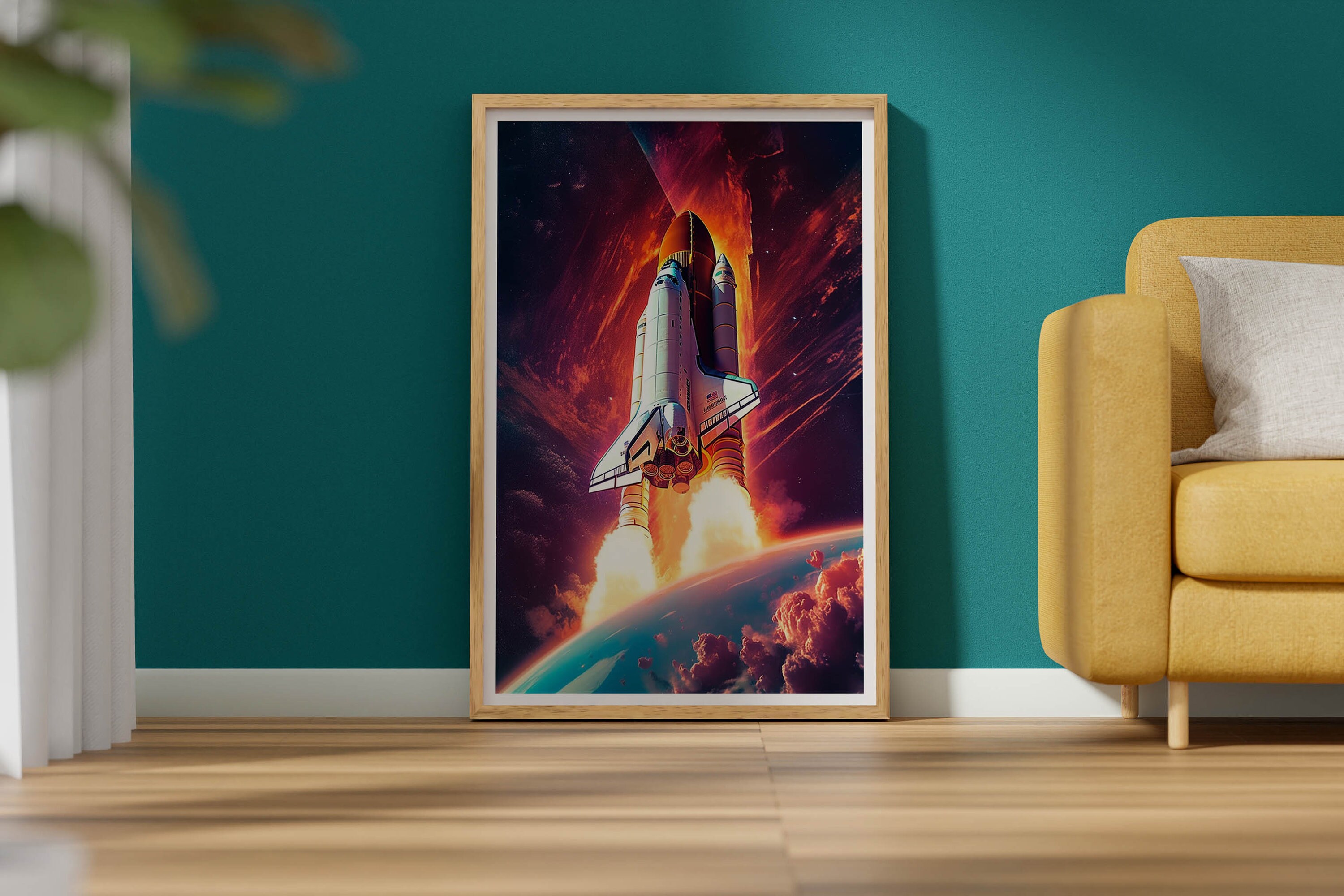 Space Shuttle Painting Art Print, Discovery Spaceship Launch Wall Art ...