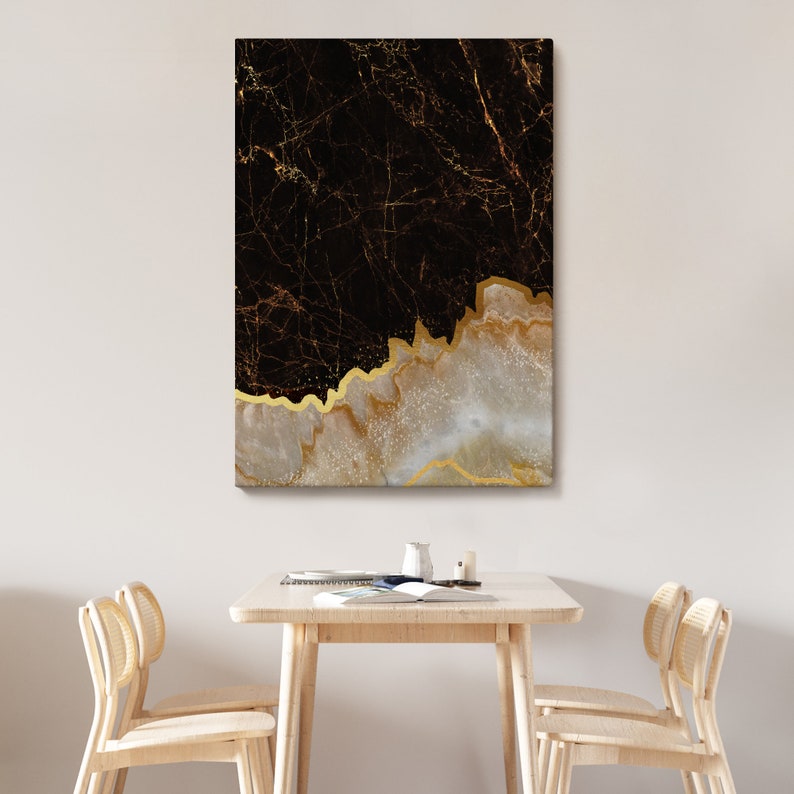 Gold Black Wall Art, Modern Canvas Decor, Abstract Black Print, Minimalist Art, Contemporary Art