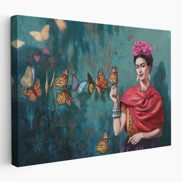 Frida Kahlo Wall Art, Toile Moderne, Décor Surréaliste, Imprimé Féministe, Peinture Papillon, Affiche Célèbre, Artiste Mexicaine, Femme Auto