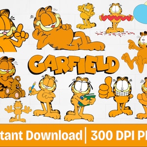 Paquete de gato Garfield naranja / PNG de gato perezoso / Sublimación de gato de dibujos animados retro / Pegatinas divertidas de gato / Descarga digital de gato gruñón / Arte de gato de los 90
