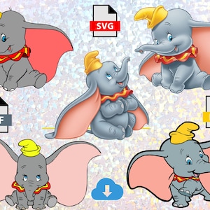 Paquete Svg Dumbo, Svg Dumbo, Png Dumbo, Clipart Dumbo, Svg Elefante, Svg Dibujos Animados, Clipart Bebé Elefante, Clipart Lindo Elefante, Svg Elefante Dumbo