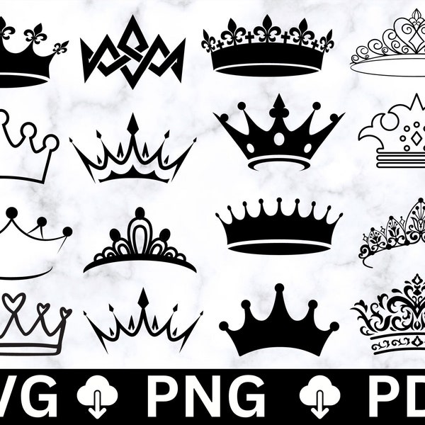 Royal Crown svg bundle , couronne SVG, King Crown SVG, Queen Crown SVG, Princess Tiara Svg, Fichier pour Cricut, Pour Silhouette