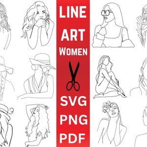 Dessin au trait femmes SVG Bundle, femme fleurs svg, svg art, svg art ligne, fichiers de coupe pour Cricut, femmes et fleurs Bundle Svg