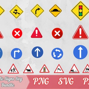 SVG-bundel verkeersbord, verkeersborden, veiligheidspictogrammen, waarschuwingssymbolen, verkeersborden clipart, sticker straatnaamborden, maximumsnelheid, digitale download
